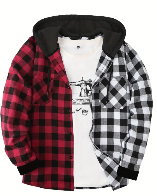 Hooded Long Sleeve Button Up Plaid Shirt