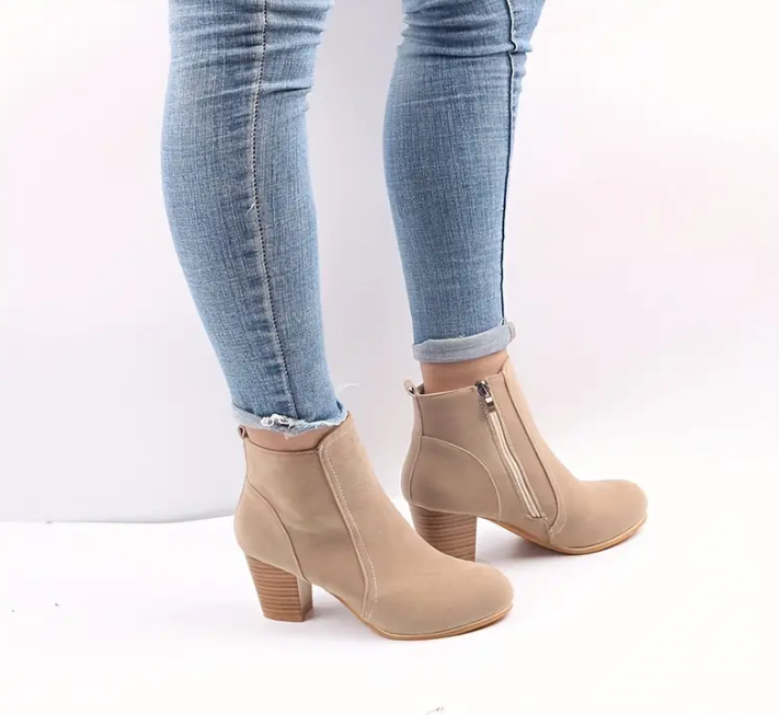 Side Zip  Comfortable Chunky Heel  Ankle Boots