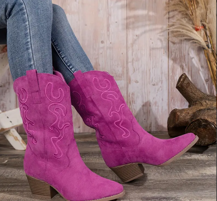 Chunky Heel Mid Calf Boots