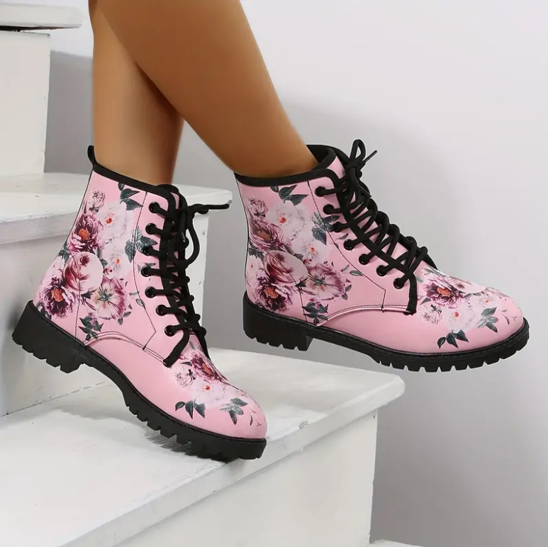 Flower Combat Boots