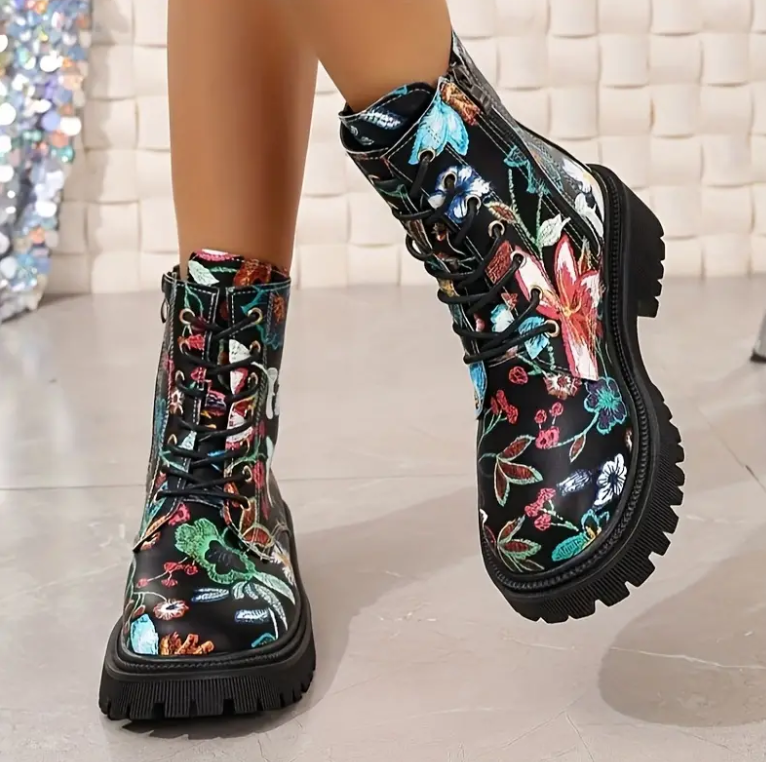 Floral Pattern Boots