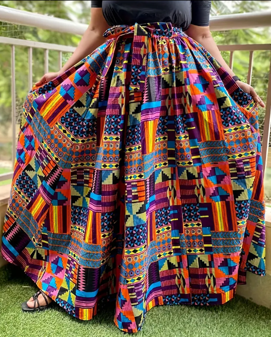 Curvelicious Geometric Print Skirt with Belt 