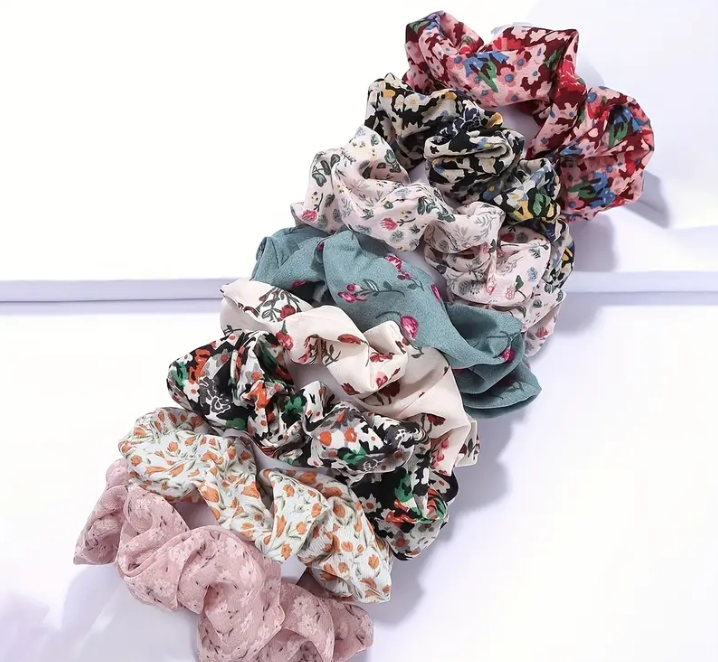 8 Pcs Floral Scrunchies