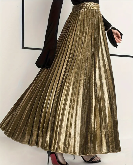 Curvelicious Metallic Pleated Maxi Skirt