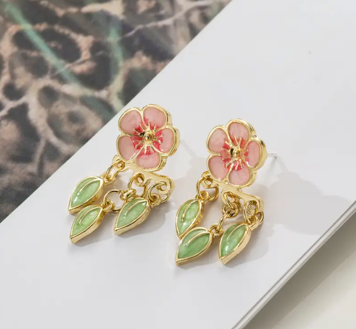 Blossom Leaf Bordered Dangle Earrings