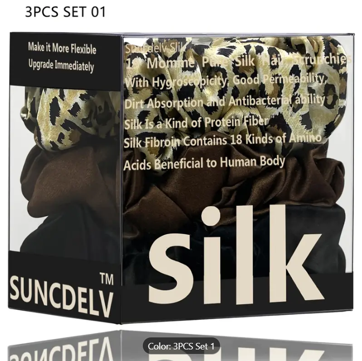 3PCS 100% Pure Mulberry Silk Women&#39;s Hair Scrunchies