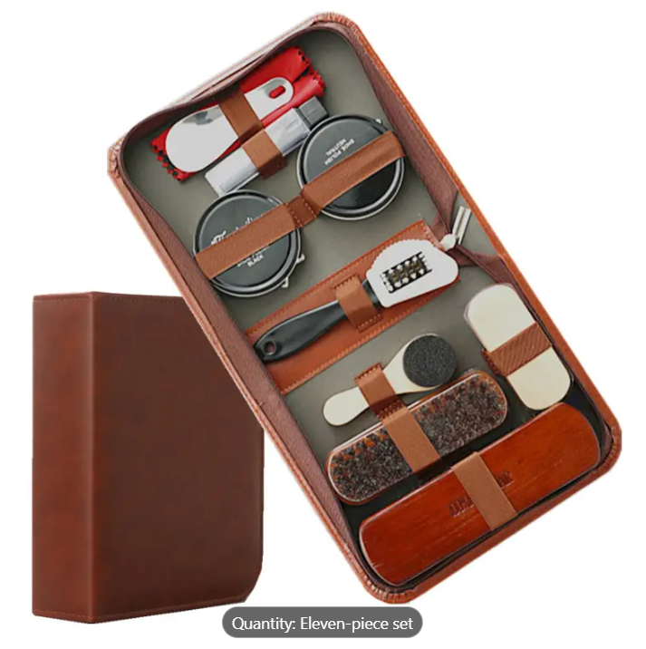 Deluxe Leather Shoe Care Set with Horse Hair Brush