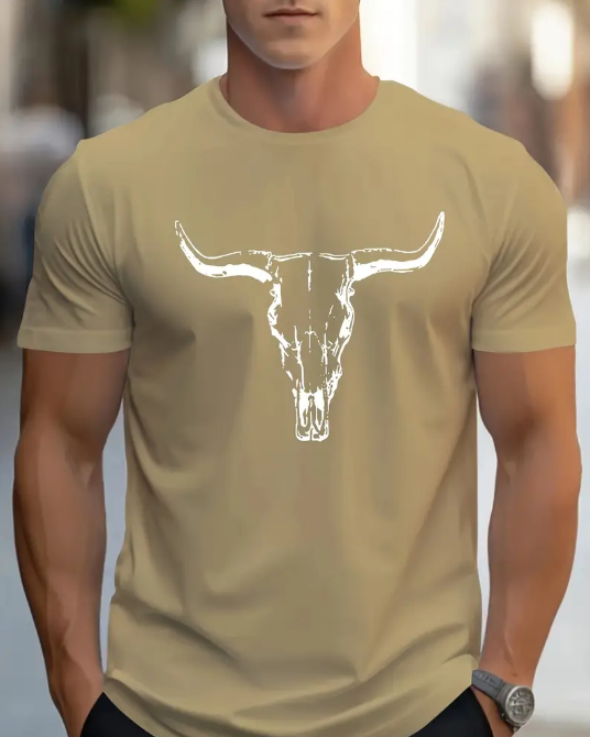 Men&#39;s Bull Skull Print T-Shirt