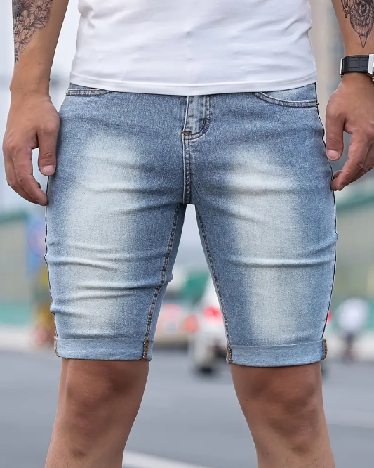 Men&#39;s Stylish Casual Skinny Solid Denim Shorts