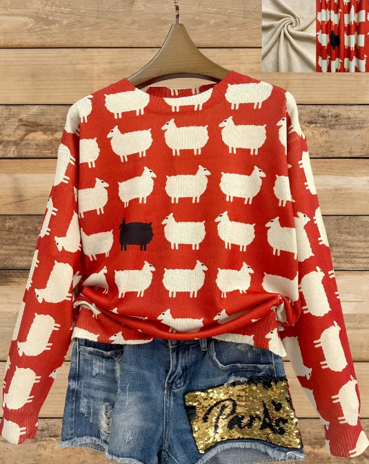 Black Sheep Crew Neck Pullover Sweater