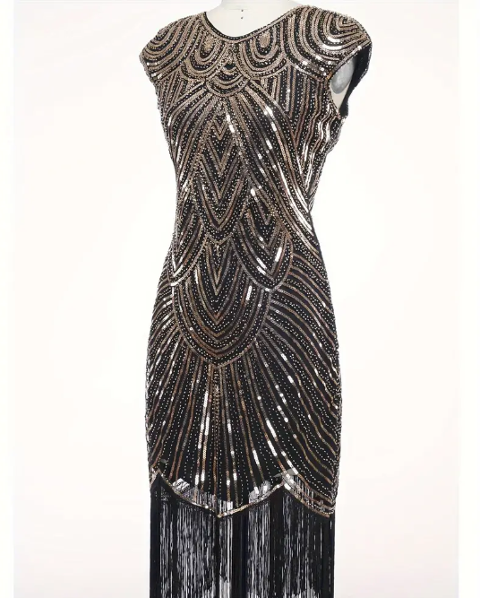 Tassel Hem Sequins Slim Dress