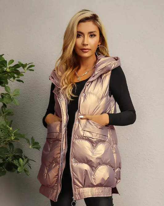 Women&#39;s Shiny Hooded Puffer Vest