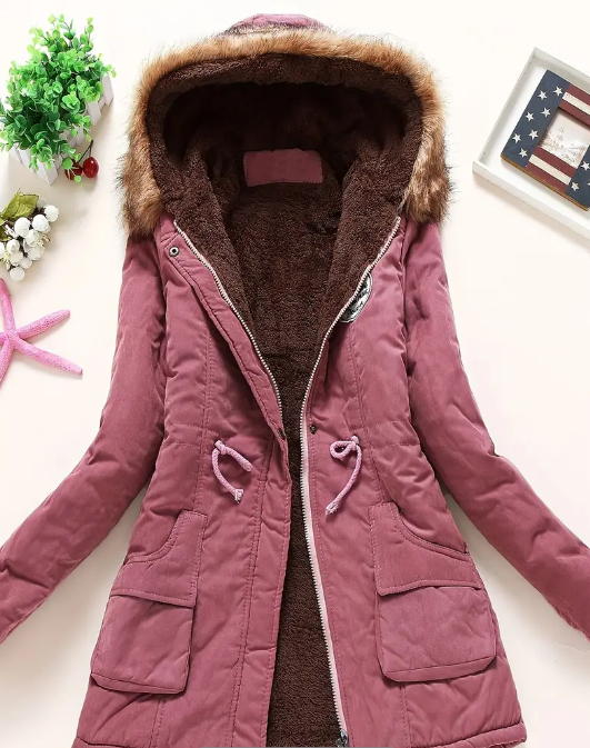 Drawstring Fuzzy Trim Hooded Longline Coat
