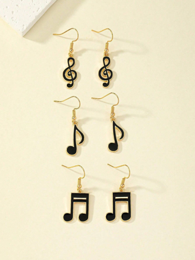 3 pairs Music Note Drop Earrings