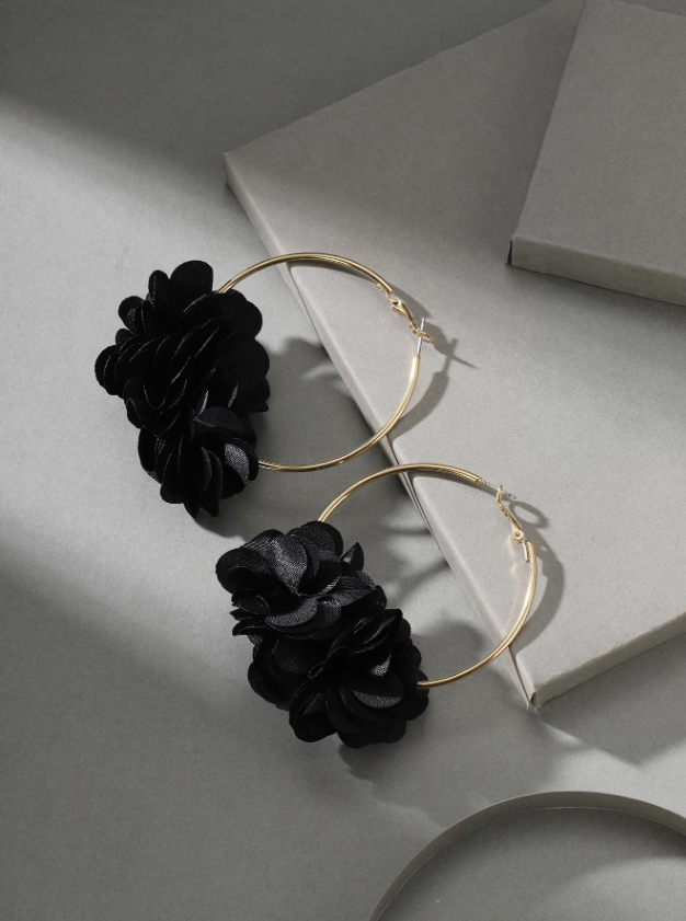 Fabric Flower Hoop Earrings