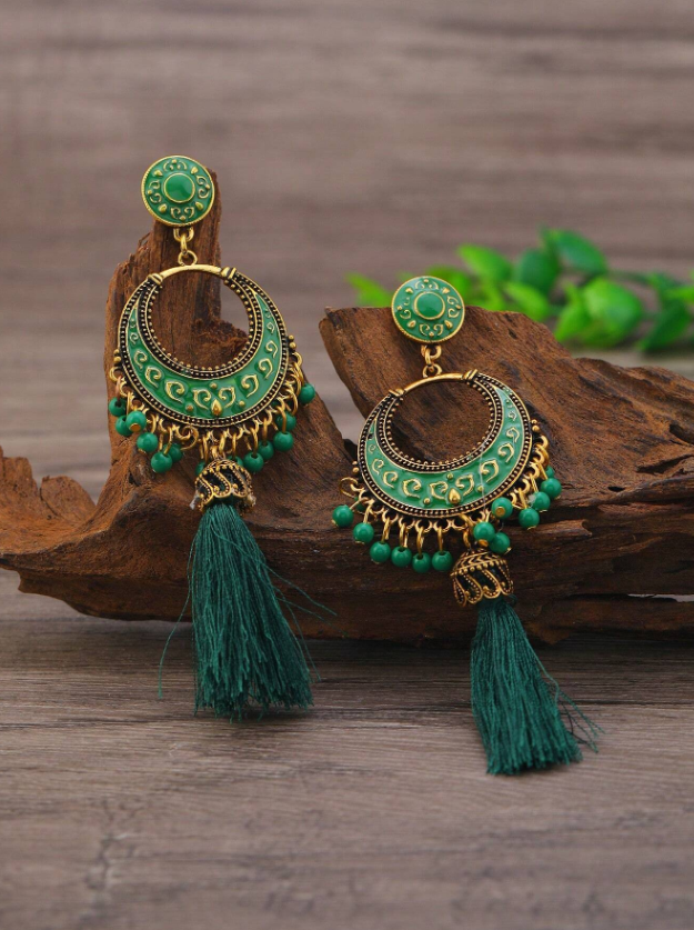 Bohemian Style Enamel Drop Tassel Earrings