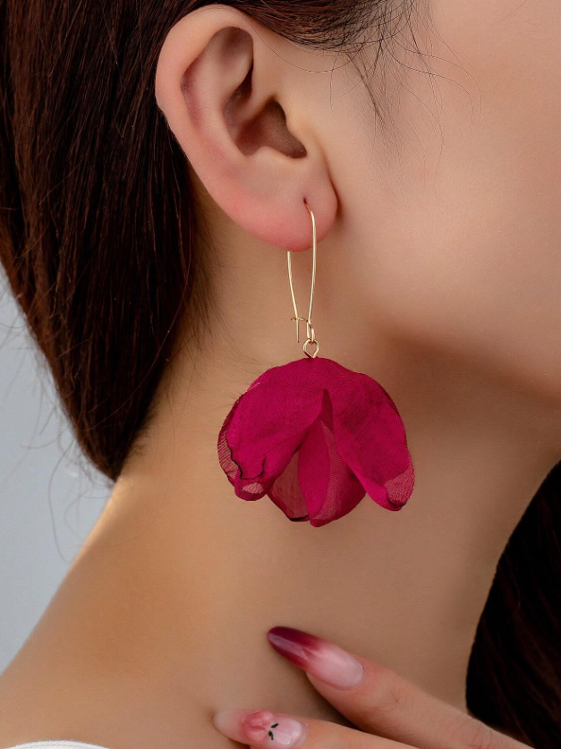 Fabric Flower &amp; Pearl Earrings