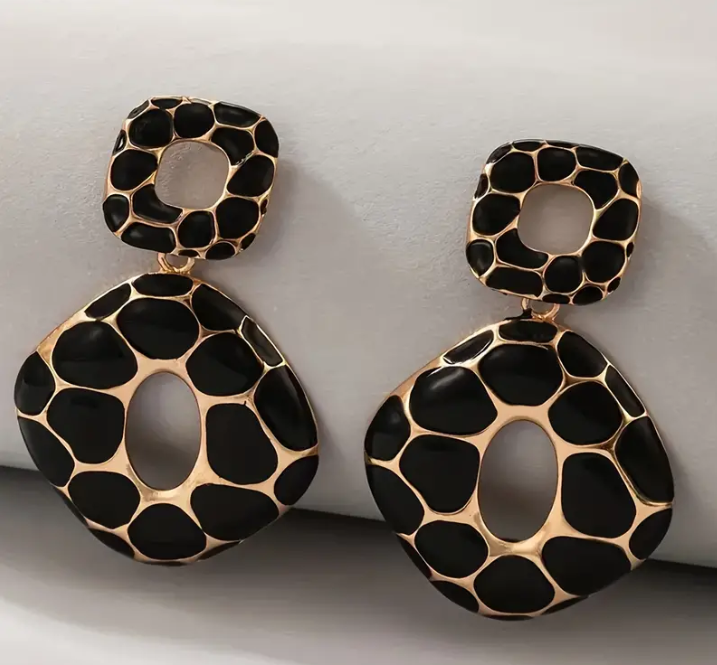 Leopard Printed Square Pendant Stud Earrings
