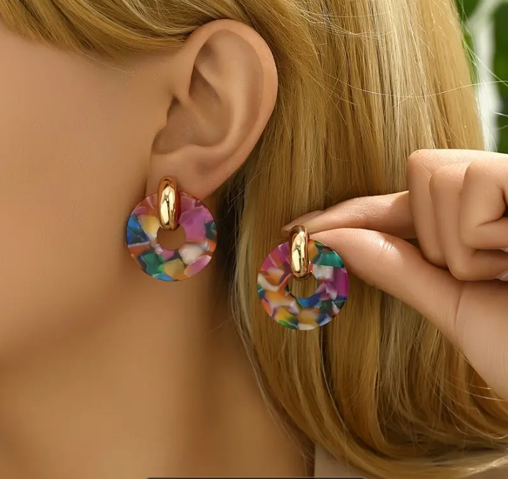 Vibrant Color Round Acetate Drop Earrings