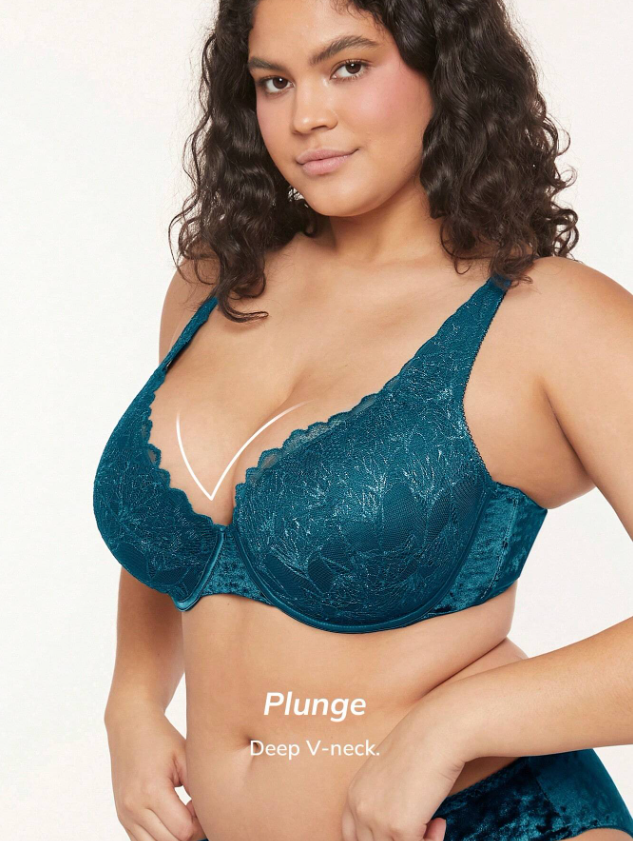 LUVLETTE Plus Sexy Lingerie Blue Printed Bra With Lace Trim