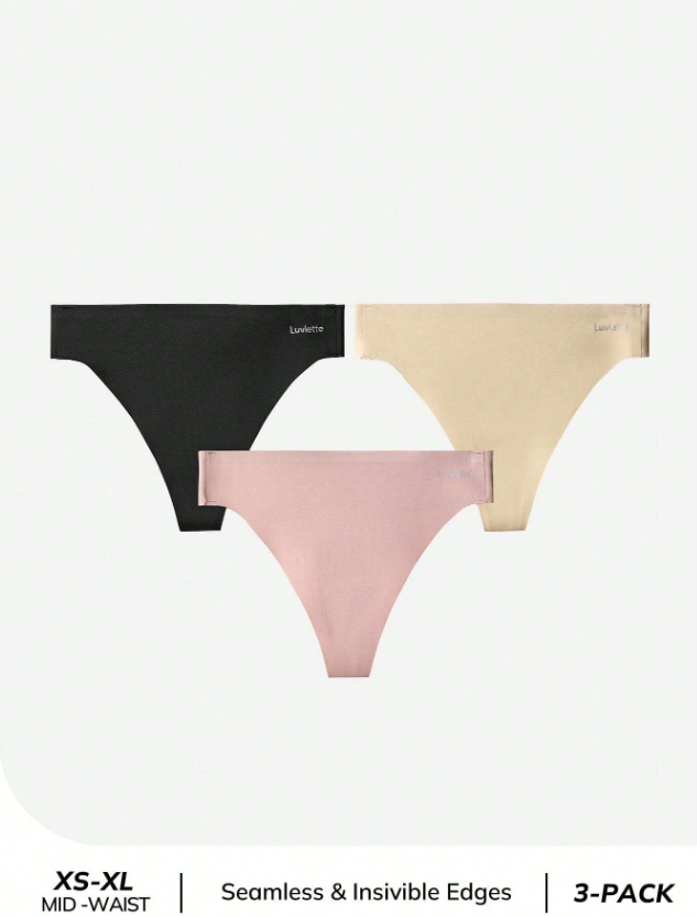 3-Pack Mid Waist No-Show Bikini Panties