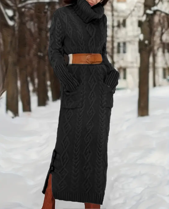 Turtleneck Cable Knit Sweater Dress