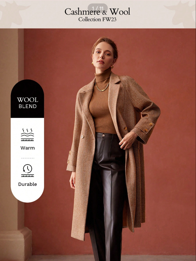 Wool-Blend Herringbone Coat