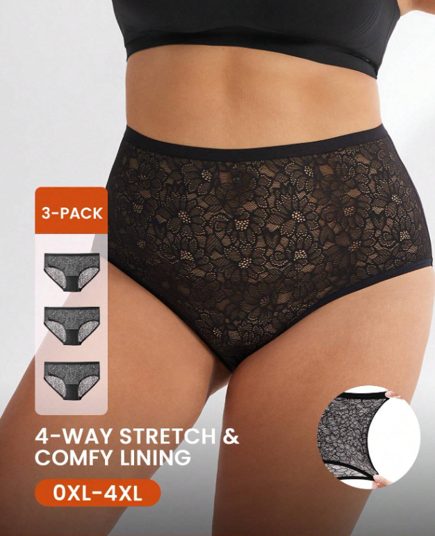 DREAM 3-Pack High-Waist 4-Way Stretch Lace Briefs