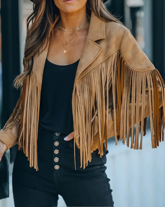 Cropped Soft Suede Tassel Jacket