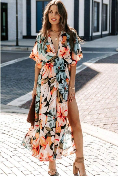 Floral Print Chiffon Dress