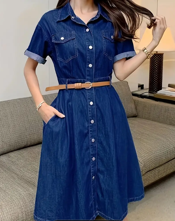 Chic Belted Denim Dress