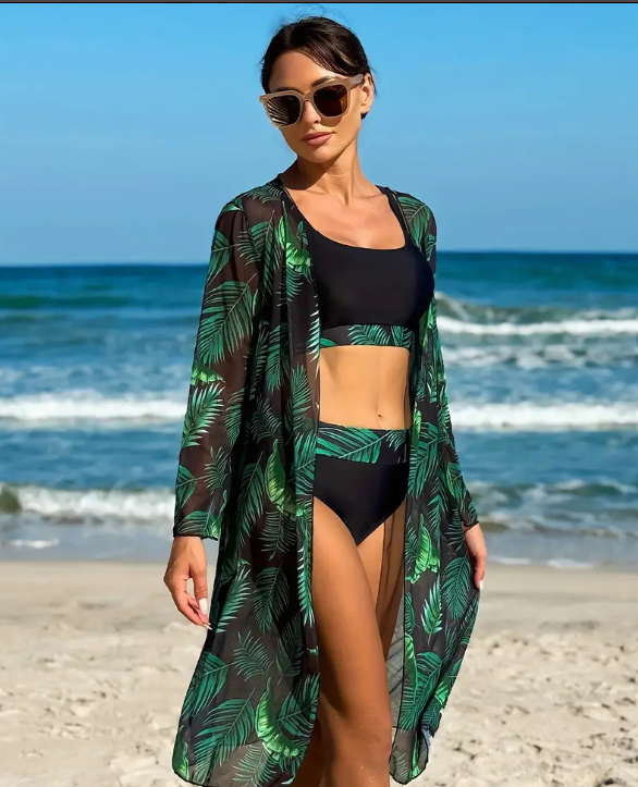 Tropical Leaf Bikini Set - 3pcs