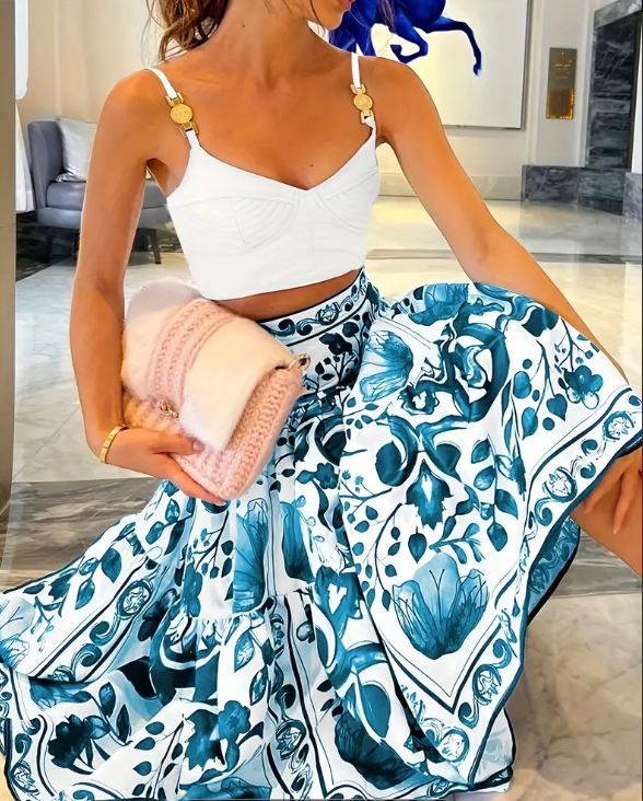 Floral Print High Rise Maxi Skirt