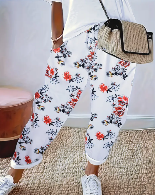 Floral Print Straight Leg Pants
