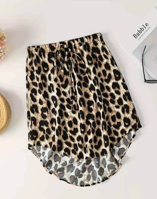 Leopard Print Dipped Hem Skirt