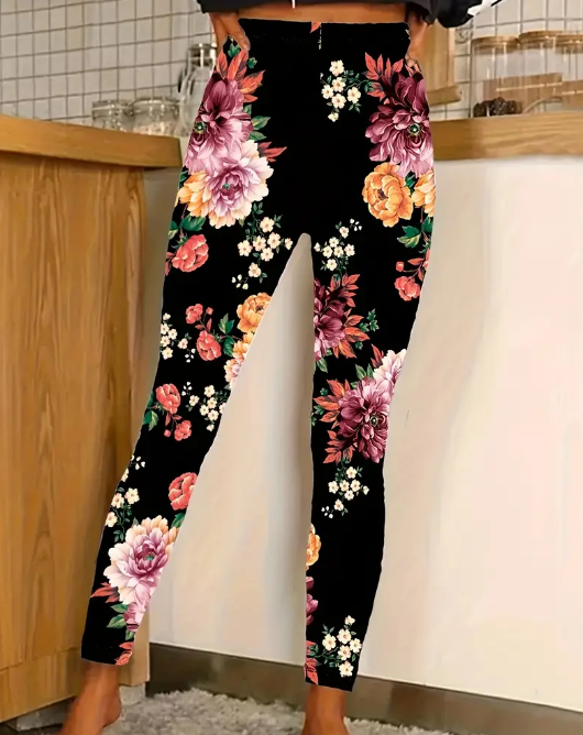 Black Floral Print Skinny Leggings