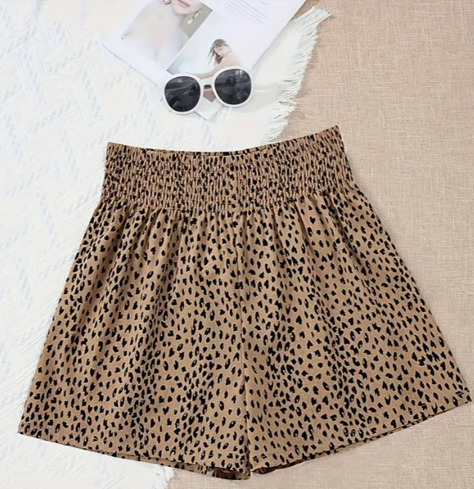 Leopard Print Elastic Waist Shorts