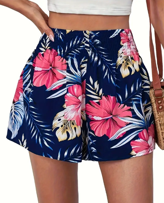 Floral Print High Waist Loose Shorts
