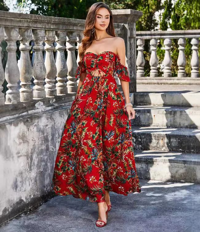 Floral Pattern Off-Shoulder Cocktail Dress