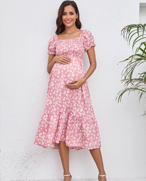 Maternity Flowers Print Midi Dress