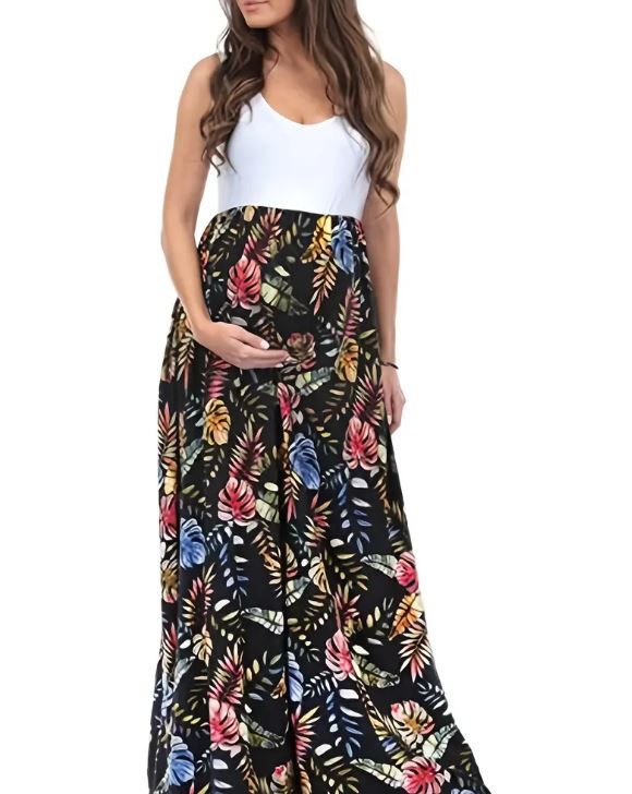 Sleeveless Flower Print Maternity Dress