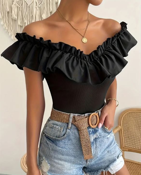 Ruffle Trim Backless T-shirt