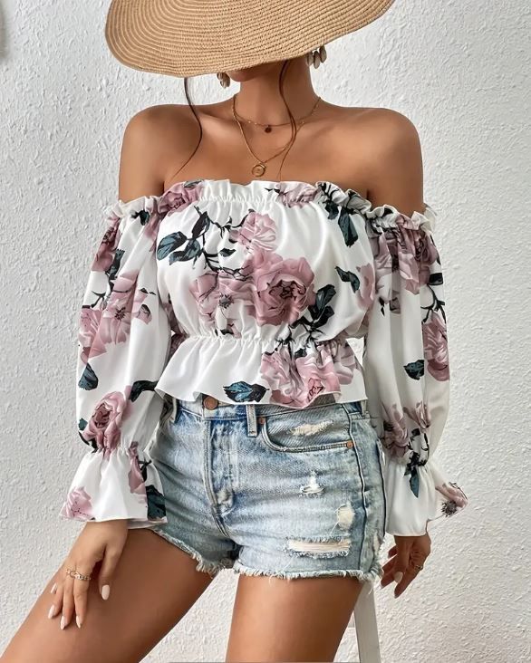 Floral Print Off Shoulder Blouse
