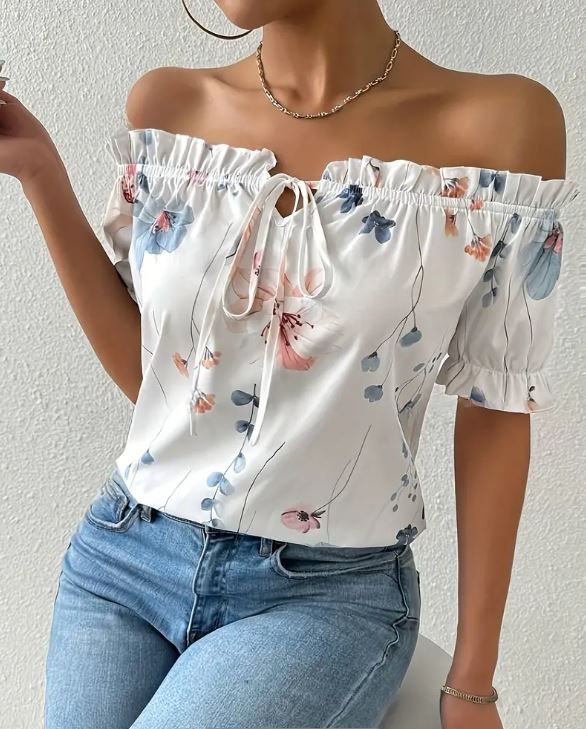 Floral Print Off Shoulder T-Shirt