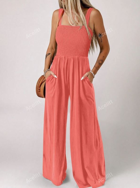Wide Strap Pleated Jumpsuit