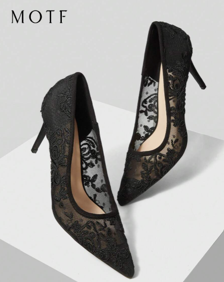 MOTF PREMIUM SEXY BLACK LACE SHEER POINTED TOE STILETTO