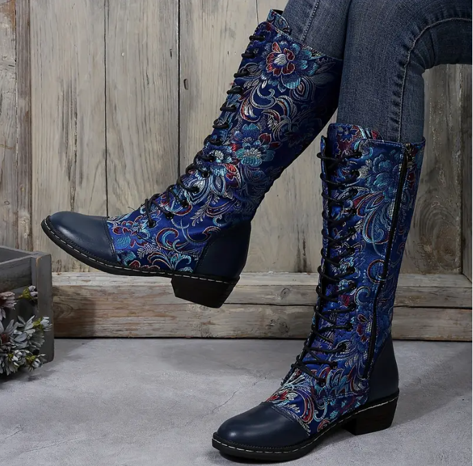 Women&#39;s Floral Pattern Mid Calf Boots