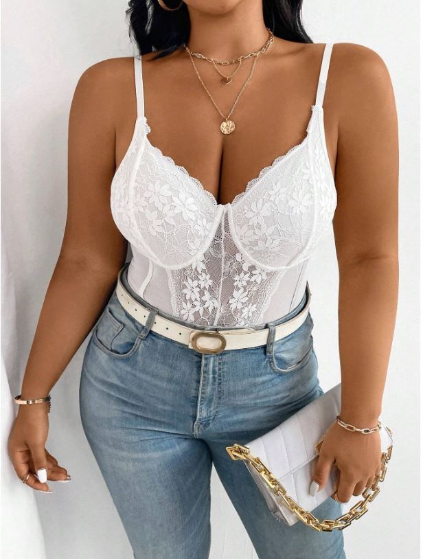 NU&amp;NOW Women&#39;s Lace Splice Sleeveless Bodysuit