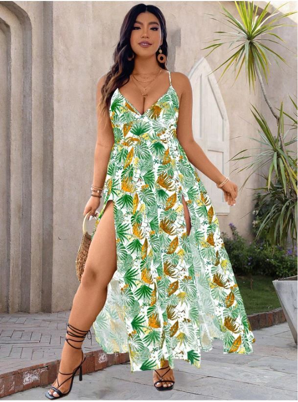 NU&amp;NOW Plus Size Women&#39;s Floral Print High Slit Cami Dress