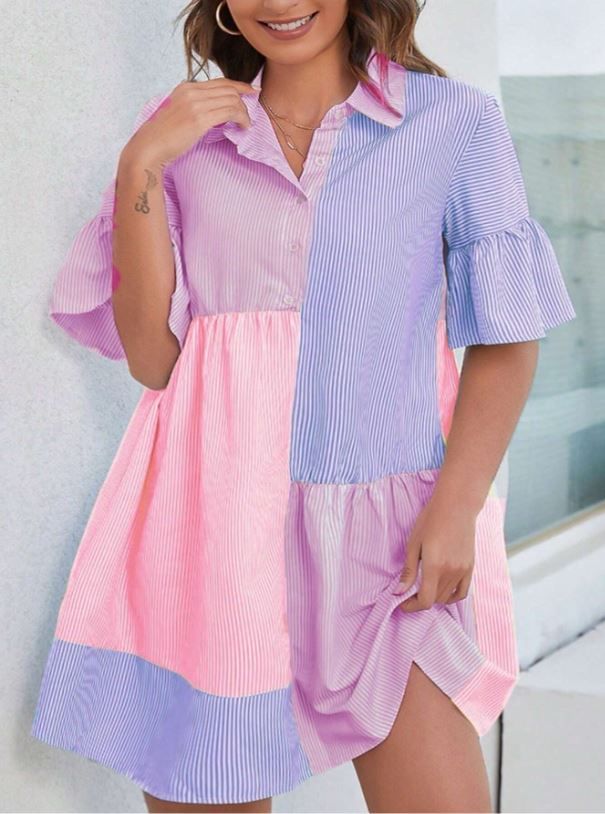 Franclia Plus Size Women&#39;s Striped Loose Shirt Dress